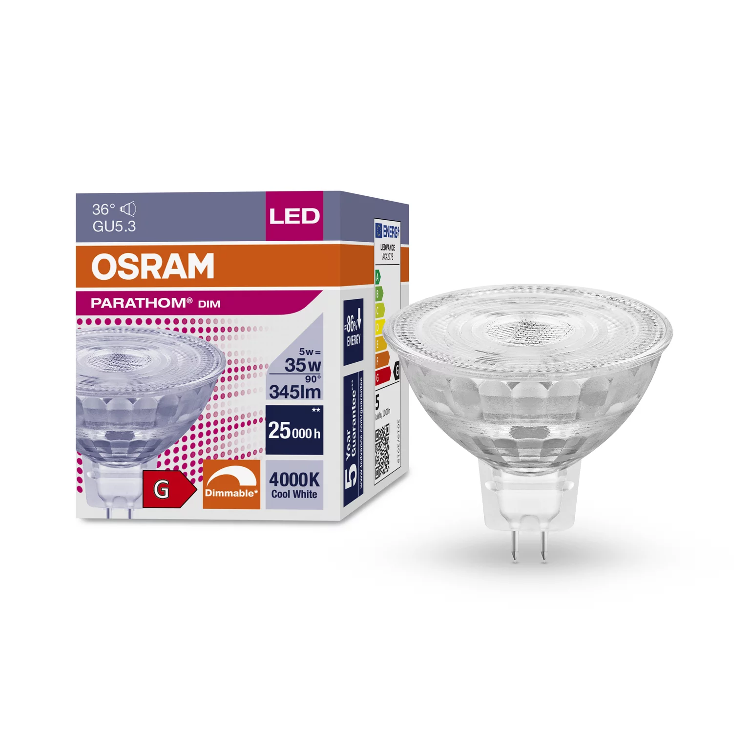 Osram LED GU10 - 4.9W -REGULABLE - Neutra 